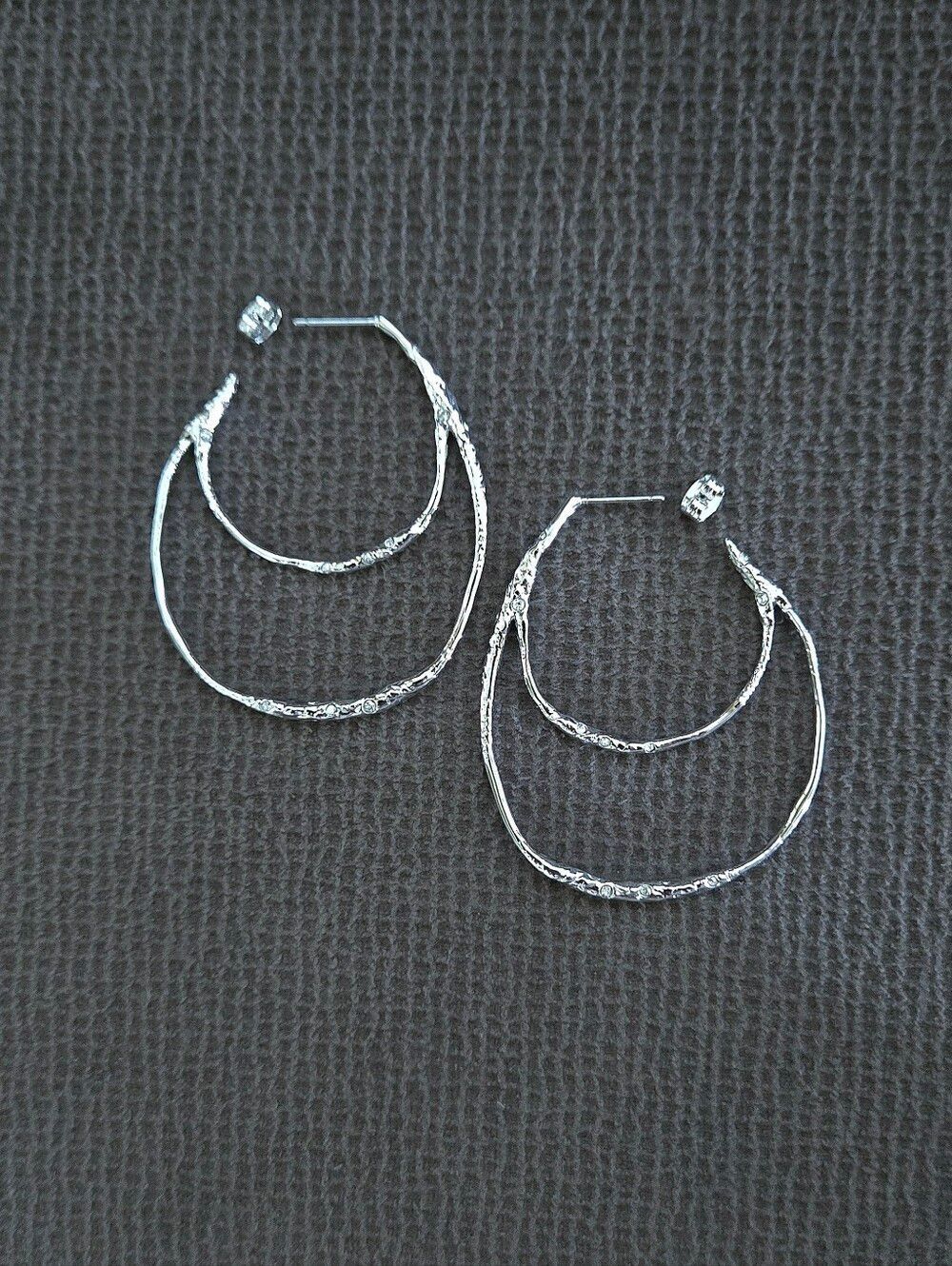 Alexis Bittar Silver🤍 "Solanales" Molten Double✌️ Hoop Earrings - Picture 2 of 16
